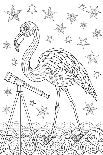 Flamingo astronomer discovering stars