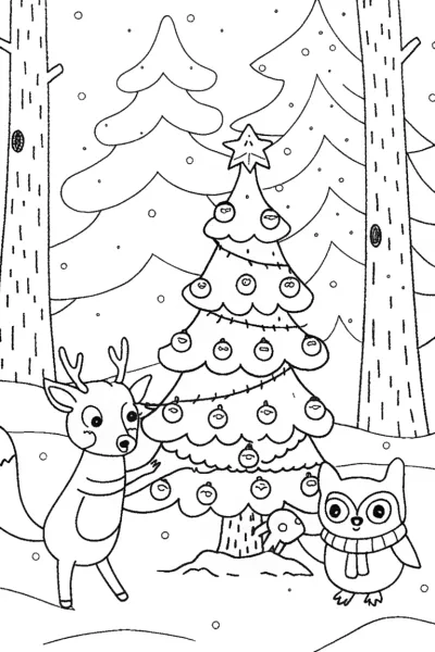 Forest Animals Christmas Coloring Page