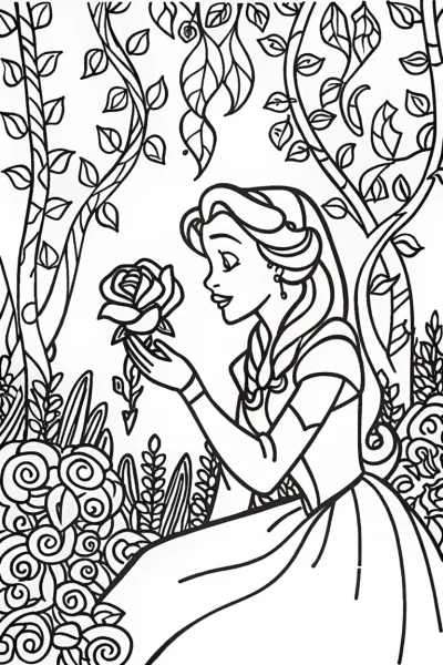 Belle and the Magical Rose Coloring Page
