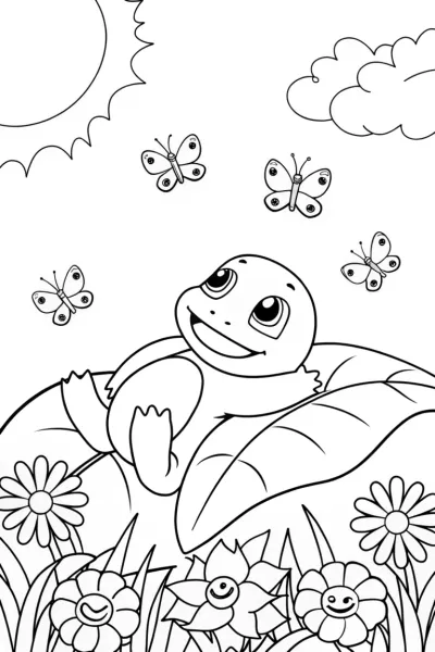 Charmander’s Cozy Garden Retreat Coloring Page