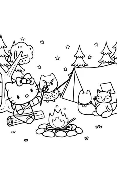 Hello Kitty’s Cozy Camping Adventure Coloring Page