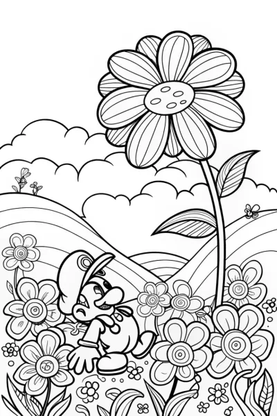 Mario’s Magical Garden Adventure Coloring Page