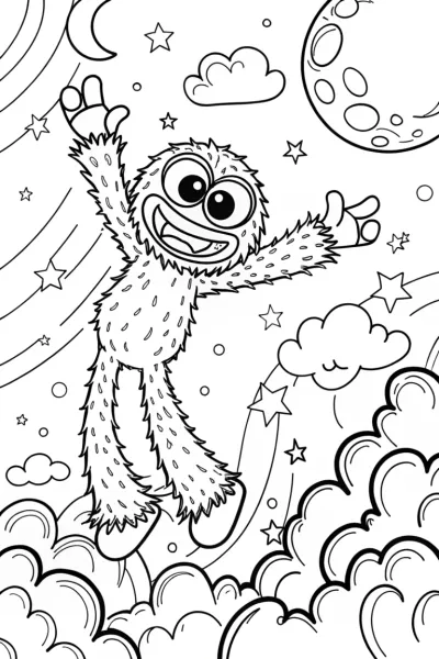 Huggy Wuggy’s Magical Night Sky Adventure Coloring Page