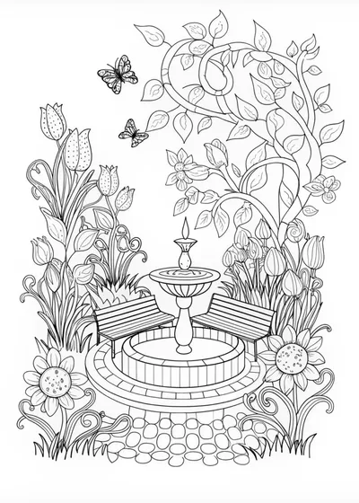 Floral Fantasy: Intricate Garden Coloring Page
