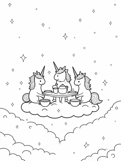 Unicorns having a tea party