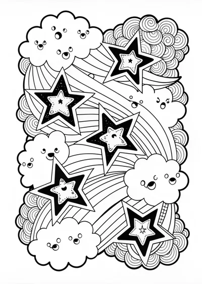Sunrise and Starry Sky Coloring Page
