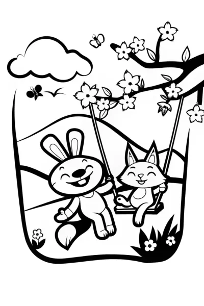 The Enchanted Spring Swing Coloring Page