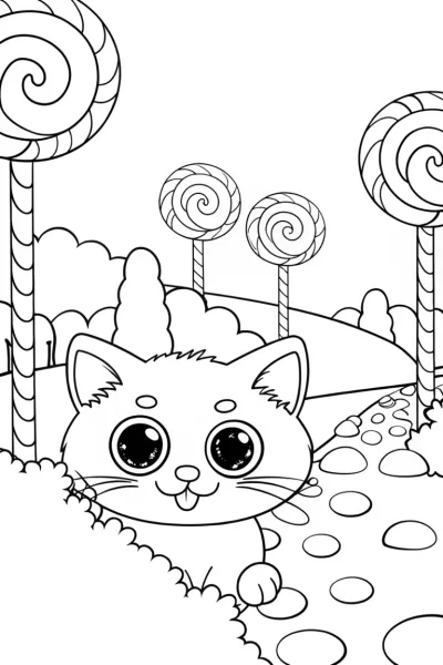 Taffy the Cat in Candy Land Coloring Page