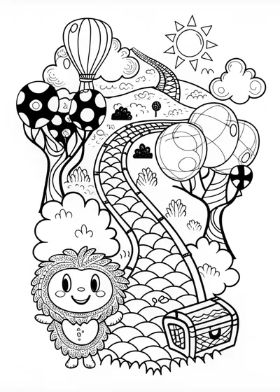 Fuzzy’s Rainbow Adventure Coloring Page