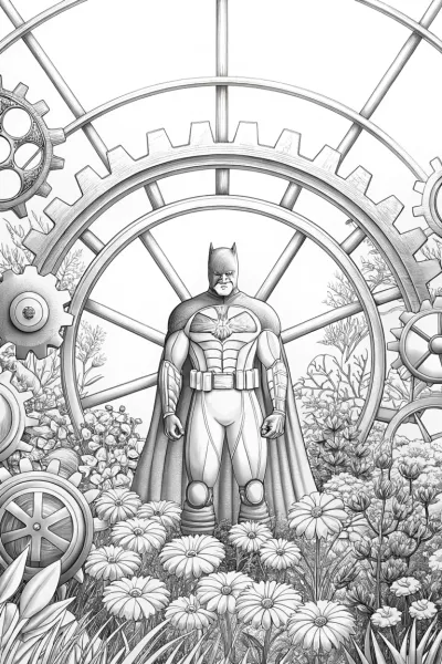 Batman in a mechanical garden