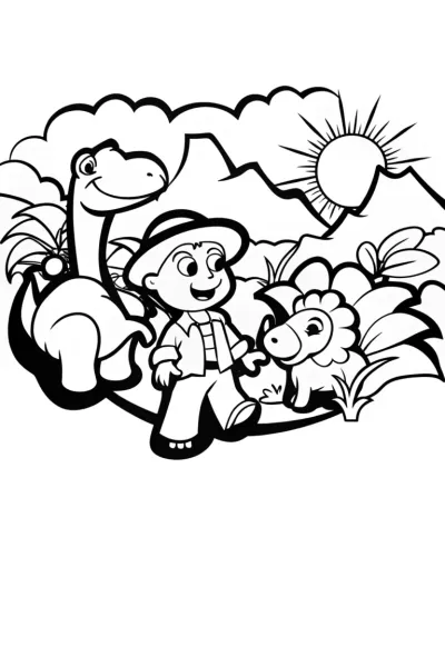 Blippi’s Adventure in Dinosaur Land Coloring Page