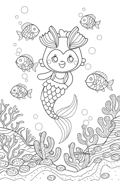 Kuromi’s Underwater Adventure Coloring Page