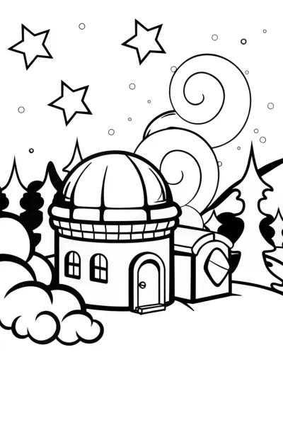 Gingerbread House Observatory Coloring Page
