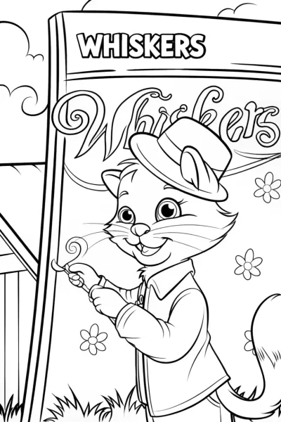 Whiskers the Cat’s Artistic Adventure Coloring Page