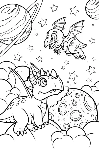 Dinosaur Space Explorers Coloring Page