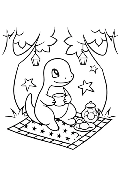 Charmander’s Stellar Tea Party Coloring Page