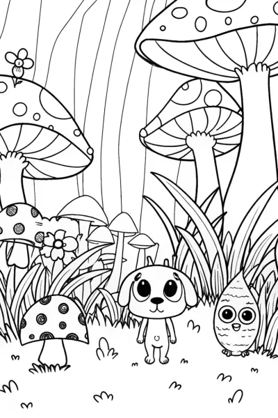 Puppy Adventurer in a Fantasy Forest Coloring Page