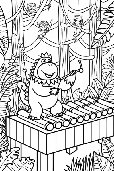 Godzilla’s Jungle Jam Session Coloring Page