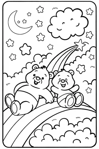 Care Bears Stargazing on a Rainbow Hill