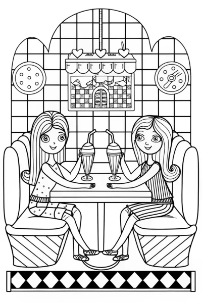 Bratz Dolls at a Retro Diner Coloring Page