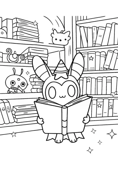 Kuromi’s Adventure in the Enchanted Library Coloring Page