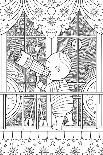 Baby astronomer stargazing