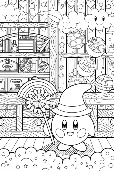 Kirby’s Whimsical Weather Workshop Coloring Page