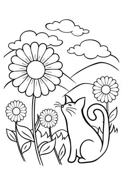 Whiskers the Cat in a Flower Wonderland