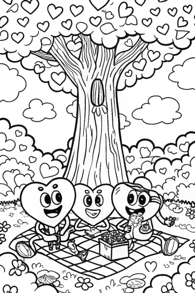Heartfelt Friendship Tree Coloring Page