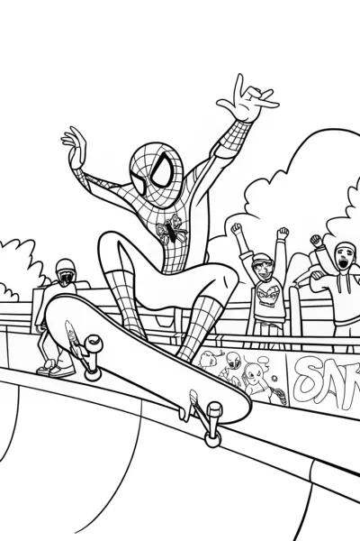 Miles Morales’ Skate Park Adventure Coloring Page