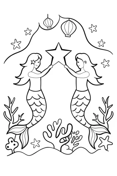 The Mermaids’ Starry Sky Festival Coloring Page