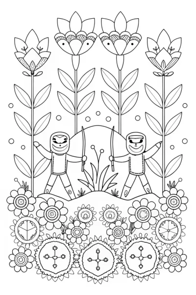 Ninja Garden Duel Coloring Page
