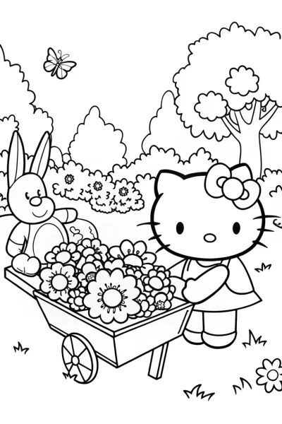 Hello Kitty’s Magical Flower Cart Coloring Page