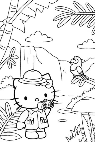 Hello Kitty’s Magical Rainforest Adventure Coloring Page