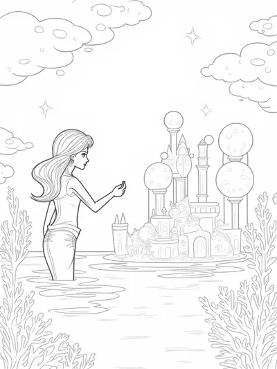 Mermaid exploring a bubble city