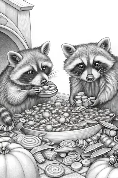 Raccoons stealing Halloween candy