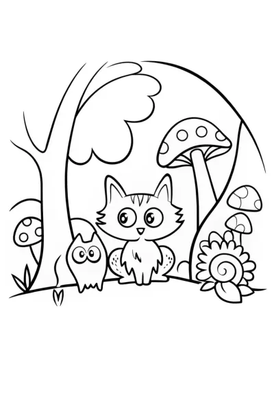 Paws’ Adventure in the Enchanted Forest Coloring Page
