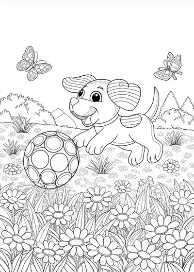 Happy Puppy Playing with a Toy Ball