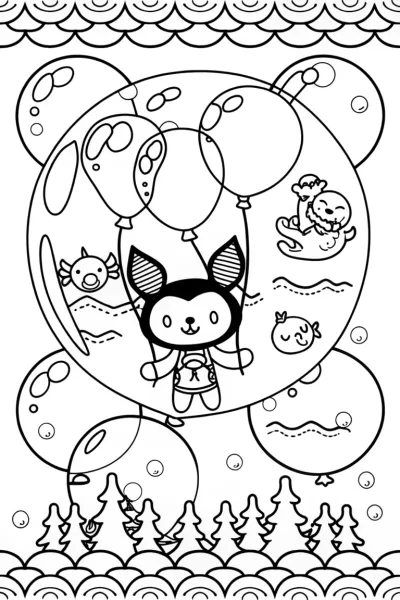 Kuromi’s Dreamy Bubble Adventure Coloring Page