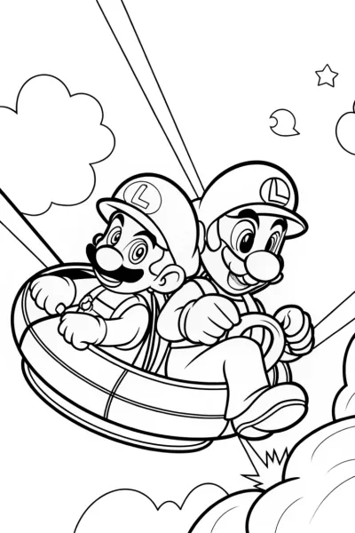 Mario and Luigi racing in the sky