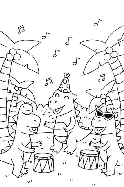 Dino Dance Party Coloring Page