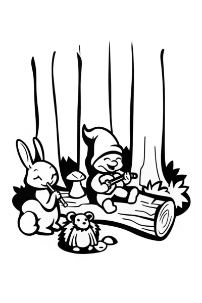 Gnome’s Woodland Band Coloring Page