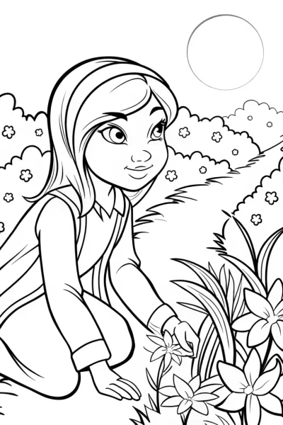 Jasmine and the Celestial Garden Coloring Page