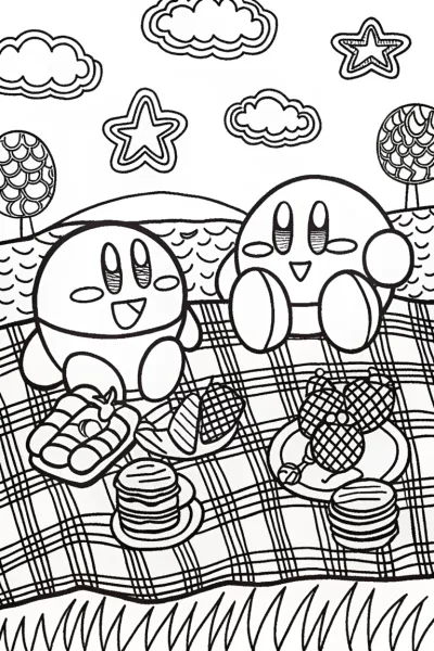 Kirby’s Picnic Adventure Fun Coloring Page