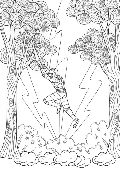 Ninja in a Thunderstorm Coloring Page