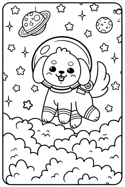 Puppy Astronaut Cosmic Adventure Coloring Page