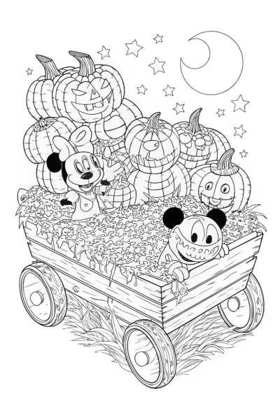 Mickey Mouse Halloween Hayride Coloring Page