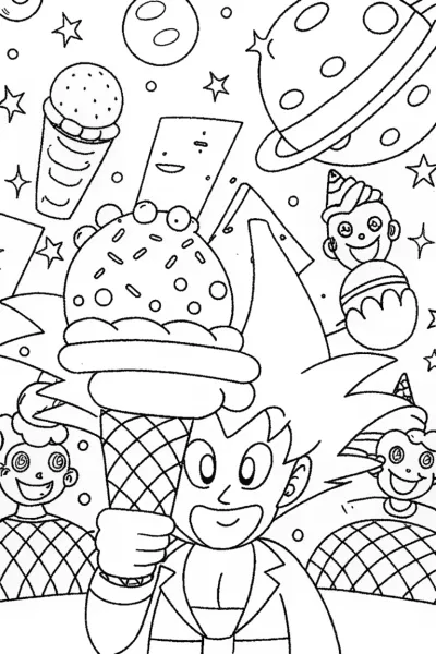 Goku’s Cosmic Ice Cream Challenge Coloring Page