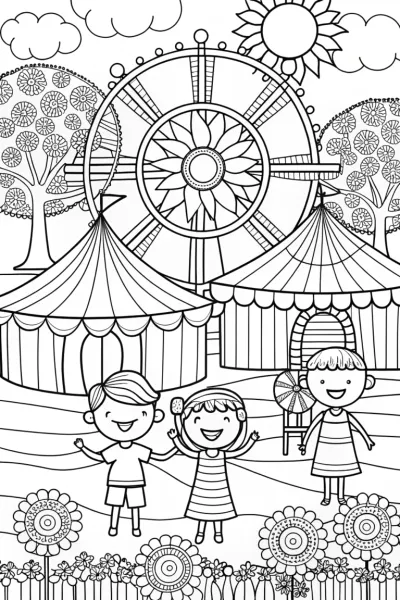 Summer Carnival Adventure Coloring Page