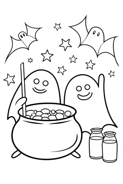 Friendly Ghosts Candy Factory Coloring Page